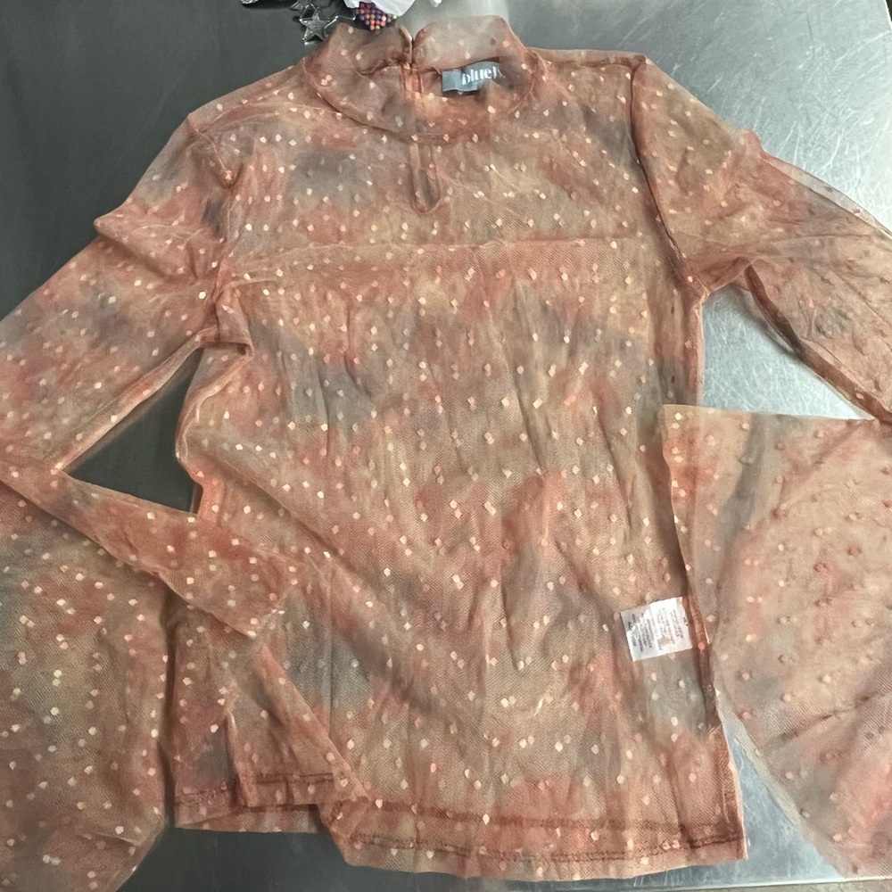 Elegant Sheer Polka Dot Blouse in Peach